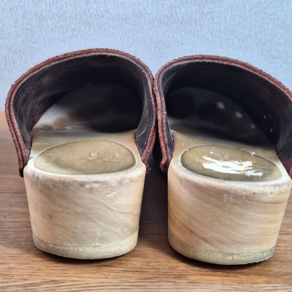 Sven Women's EU 40 Slip-On Suede Clogs Brown Leaf Punch Detail Leather Lined - Picture 4 of 13
